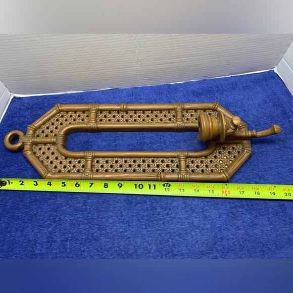 Pair Retro 1980 BURWOOD 2473 Plastic RATTAN Bamboo WALL SCONCE Candle Holder 20” - Picture 3 of 10